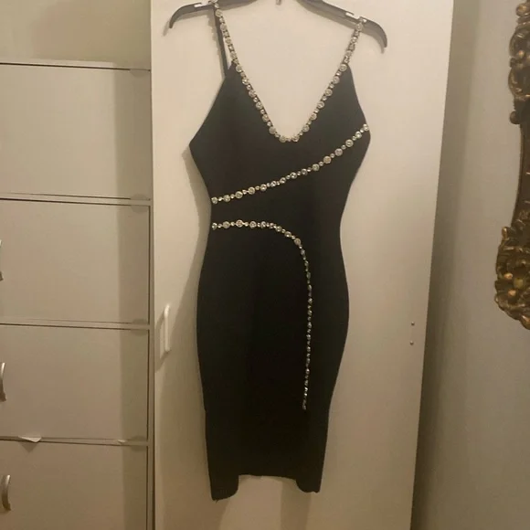 Dresses | Black Short Dress With Diamond Sequence On It And Strap Small Size | Poshmark Dresses | Black Short Dress With Diamond Sequence On It And Strap Small Size | Poshmark
